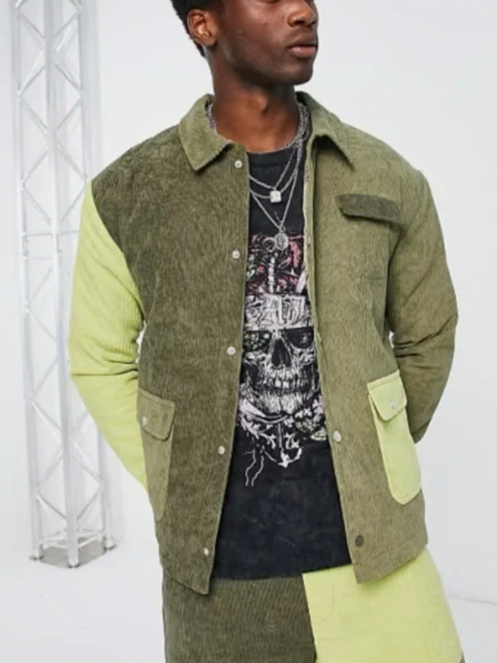 Reclaimed Vintage Mens Corduroy XS Green Colorblock Patchwork quilted Jacket